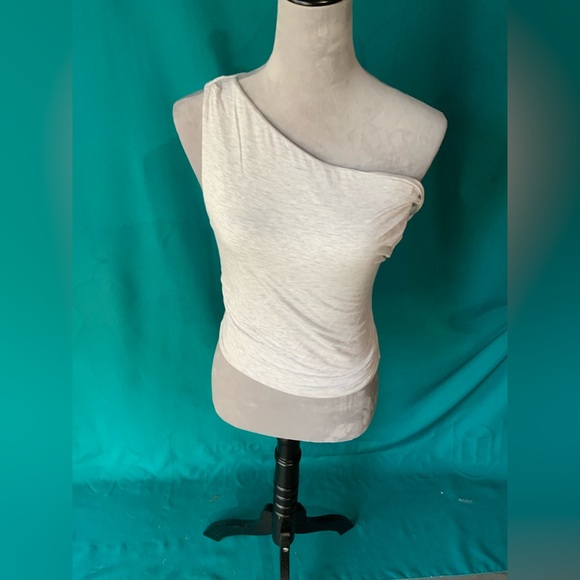 Tic Toc Tops - Tic Toc Elegant One-Shoulder Asymmetric Gray Double Layer Top